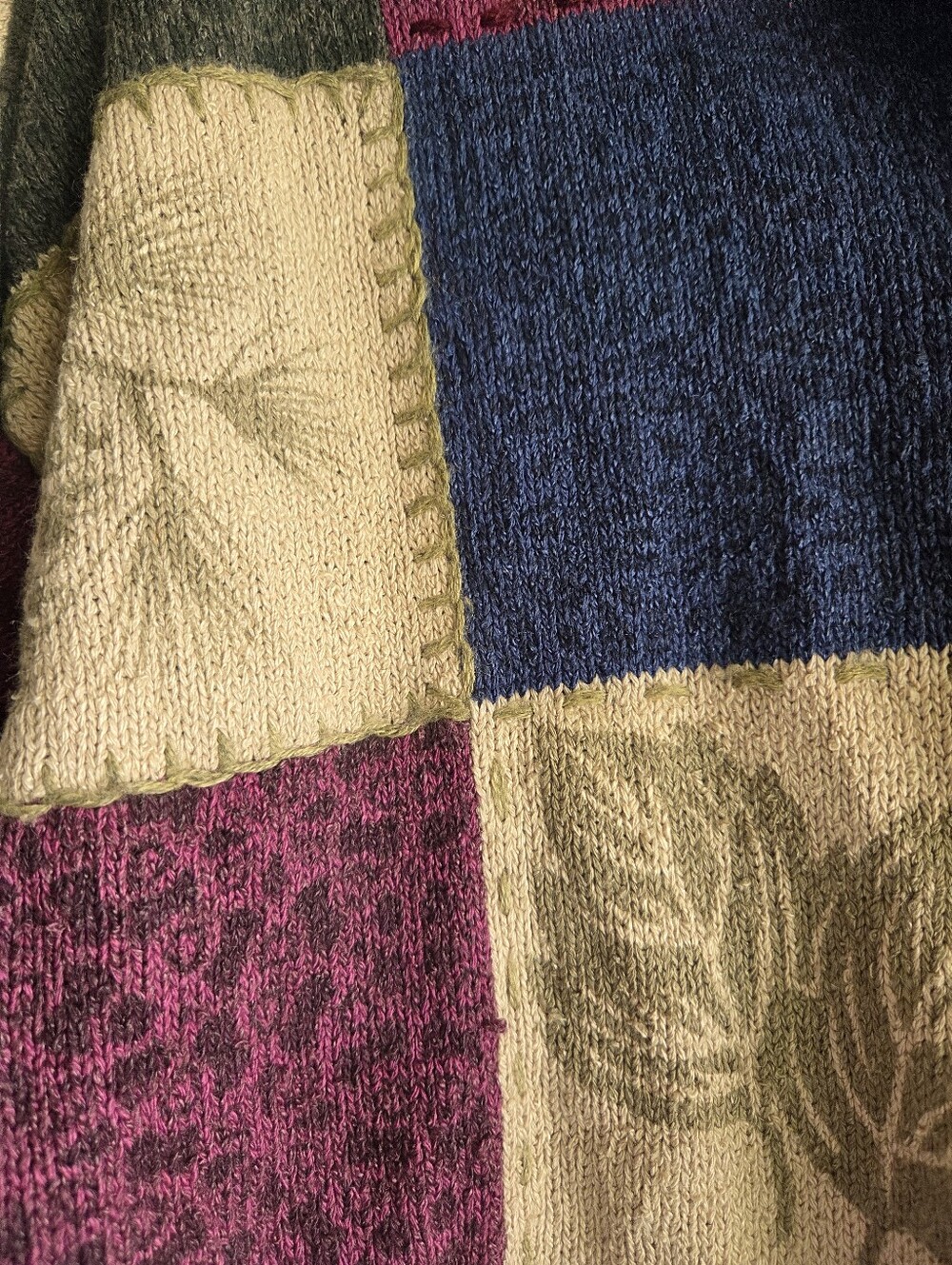 ​Vtg Christopher Banks Patchwork Cardigan M Silk Blend Leaf Boho Cottagecore - Picture 3 of 9
